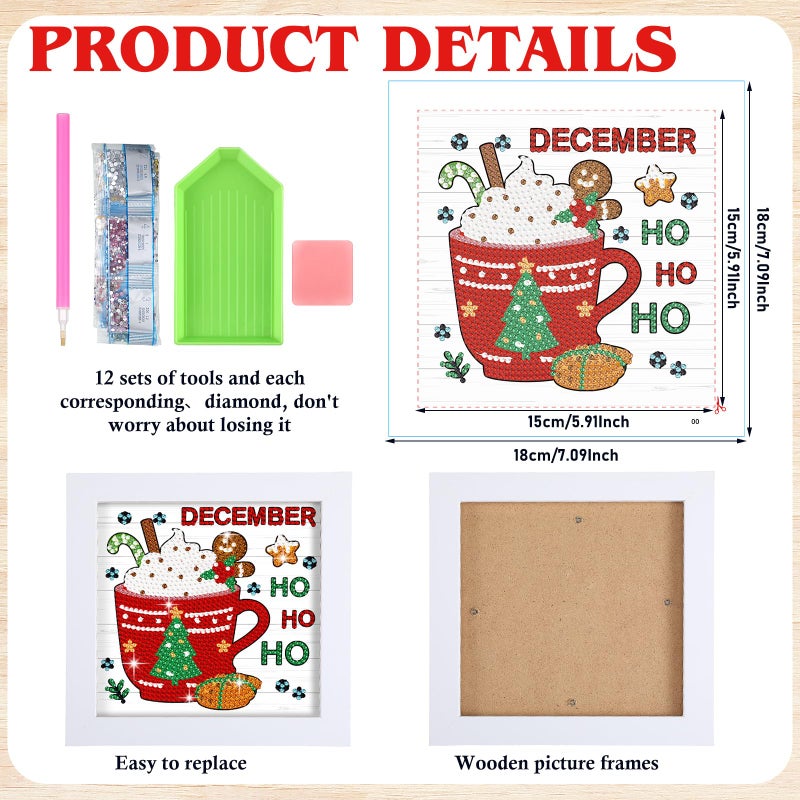 Trandraft 13 Pcs Interchangeable Holiday Small Diamond Art Kits for Adults 5D Seasonal Diamond Painting Calendar 2026 with Frame for Holiday Table Decor Art Craft Gift(Coffee) - Image 3