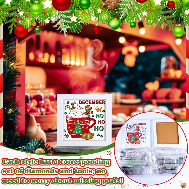 Trandraft 13 Pcs Interchangeable Holiday Small Diamond Art Kits for Adults 5D Seasonal Diamond Painting Calendar 2026 with Frame for Holiday Table Decor Art Craft Gift(Coffee) - Image 2