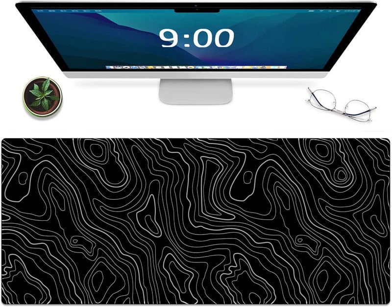 Galdas Gaming Mouse Mat Forest Background Pattern XXL XL Large Mouse Mat Long Extended Mouse Pad Desk Mat Non-Slip Rubber Mice Pads Stitched Edges Thin Pad (Topographic Map Balck) - Image 1