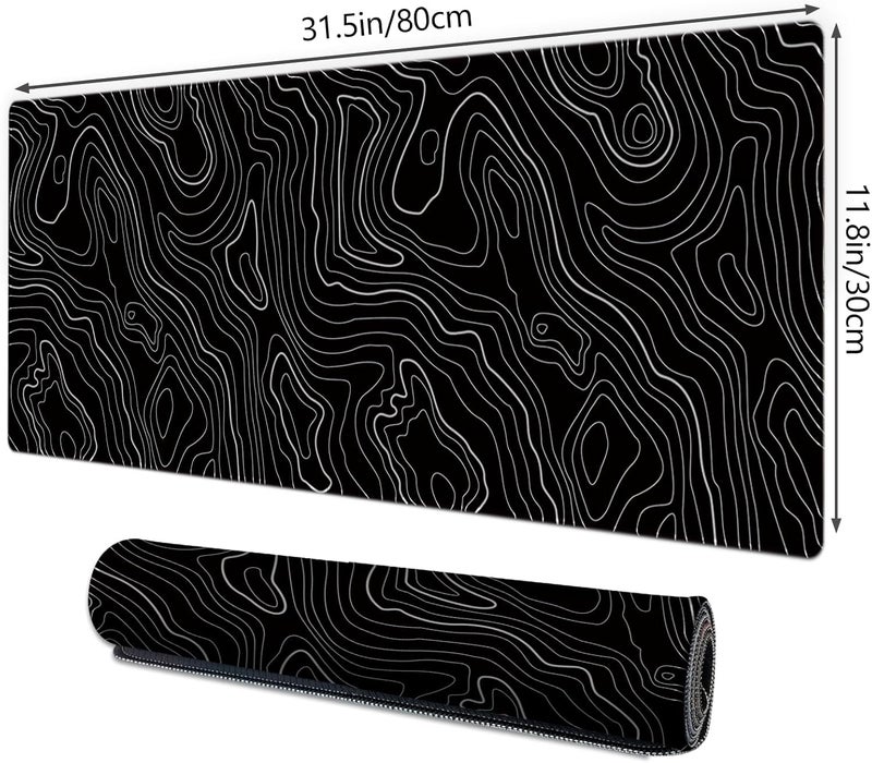 Galdas Gaming Mouse Mat Forest Background Pattern XXL XL Large Mouse Mat Long Extended Mouse Pad Desk Mat Non-Slip Rubber Mice Pads Stitched Edges Thin Pad (Topographic Map Balck) - Image 2