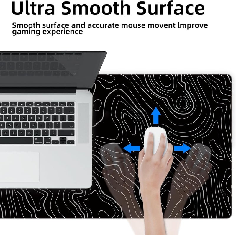 Galdas Gaming Mouse Mat Forest Background Pattern XXL XL Large Mouse Mat Long Extended Mouse Pad Desk Mat Non-Slip Rubber Mice Pads Stitched Edges Thin Pad (Topographic Map Balck) - Image 5