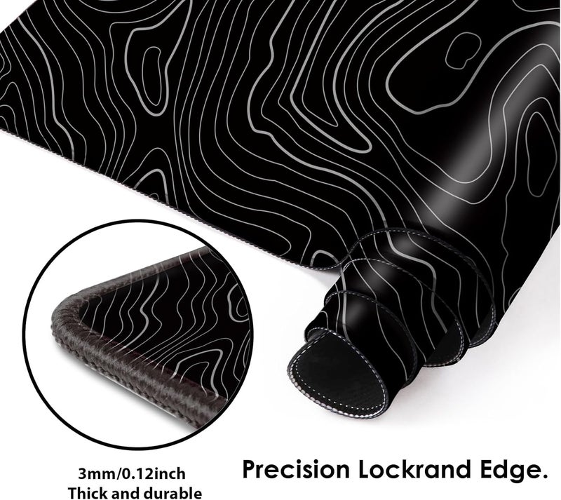 Galdas Gaming Mouse Mat Forest Background Pattern XXL XL Large Mouse Mat Long Extended Mouse Pad Desk Mat Non-Slip Rubber Mice Pads Stitched Edges Thin Pad (Topographic Map Balck) - Image 3