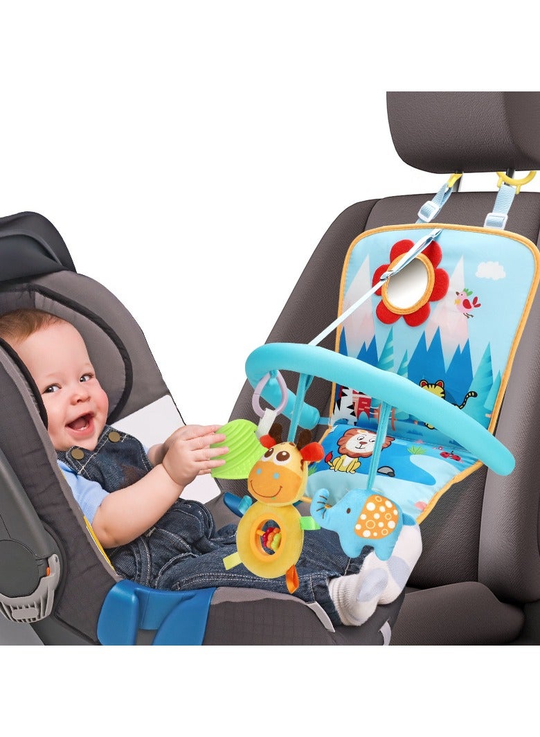 Car Seat Toy Car Seat Activity Arch Toy Rear Facing Car Seat Toy with Mirror Squeaker Ringing Bell Adjustable Easy Drive Non-Toxic Travel Sensory Toy for Infant Baby 6-12 Month  - Image 1