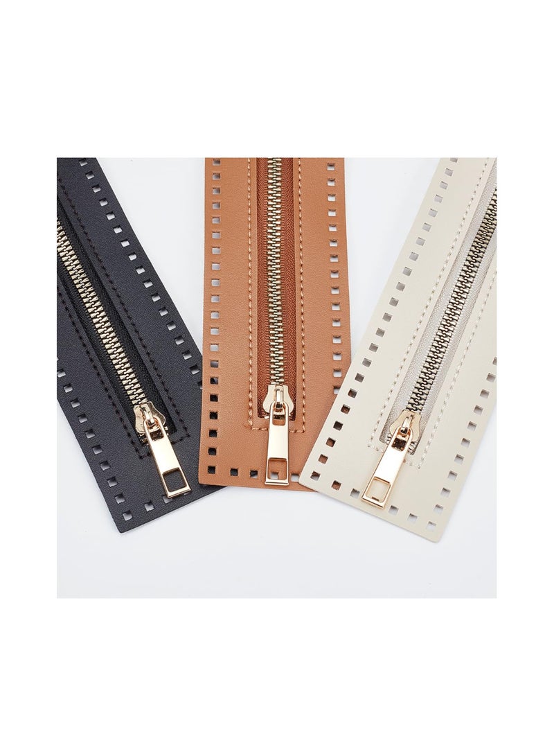 PU Leather Zipper, for Sewing, 27cm Length Handbag Metal Separating Zippers Frames Bags Accessories, for Knitting Crochet Bags for DIY Shoulder Purse Making Sewing Craft Projects( 3 Colors )