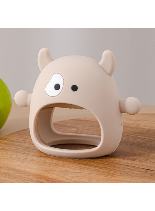 Baby Gloves Silicone Cow Design Teething Toy Relief Hand Protector 3D Interactive Soothing Chew Chew Stick Infant Teeth Grinding-Color:beige  - Image 1