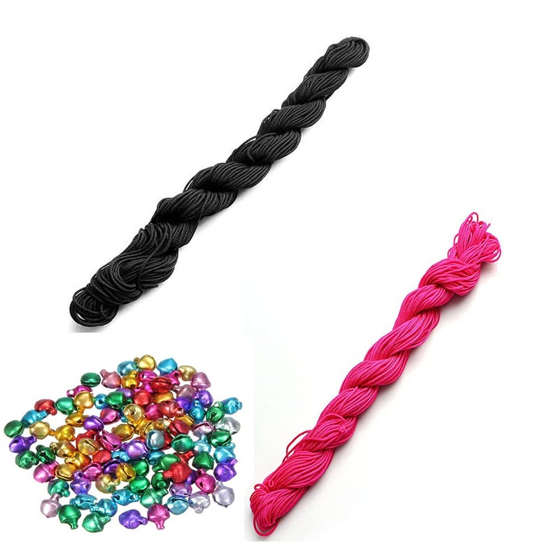 CRAFTS HAVELI Combo of Multi Ghungroo Beading Nylon Cord 30 Mtr Knot Macrame Braided String M_1mm Nylon_Black Pink