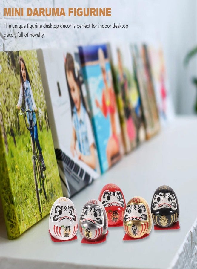 PRETYZOOM Japanese Darma Figurine Set 5Pcs Small Ceramic Statues for Home Office Car Interior Decoration Mini Collectible Lucky Charm - Image 2