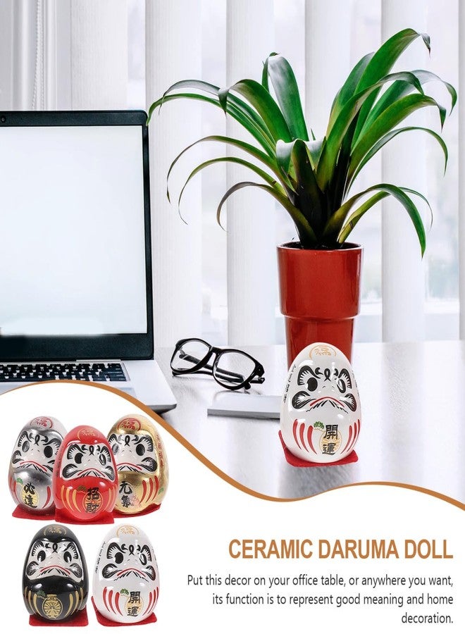 PRETYZOOM Japanese Darma Figurine Set 5Pcs Small Ceramic Statues for Home Office Car Interior Decoration Mini Collectible Lucky Charm - Image 3