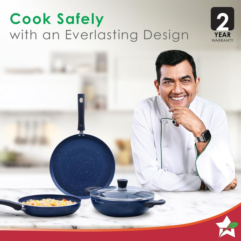 Wonderchef Wonderchef Galaxy Cookware 4 Piece Set | Kadhai with Lid, Fry Pan, Dosa Tawa | Induction Friendly | Cool Touch Bakelite Handles | Pure Grade Aluminium| PFOA Free| 2 Years Warranty | Midnight Blue - Image 3