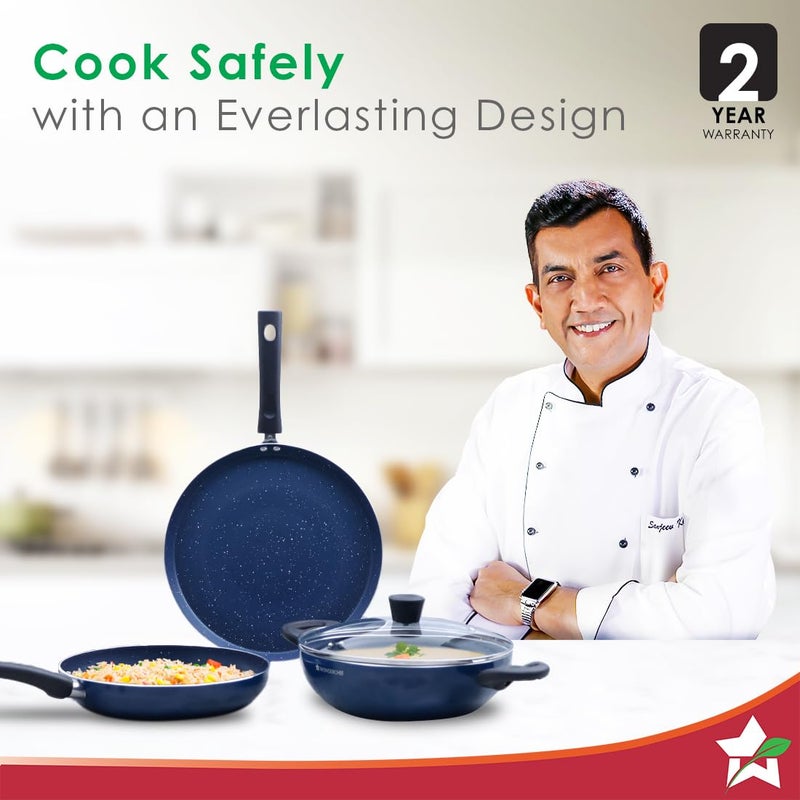 Wonderchef Wonderchef Galaxy Cookware 4 Piece Set | Kadhai with Lid, Fry Pan, Dosa Tawa | Induction Friendly | Cool Touch Bakelite Handles | Pure Grade Aluminium| PFOA Free| 2 Years Warranty | Midnight Blue - Image 2