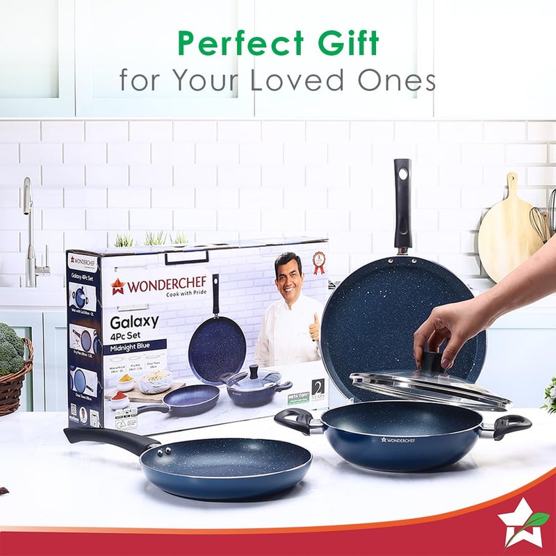 Wonderchef Wonderchef Galaxy Cookware 4 Piece Set | Kadhai with Lid, Fry Pan, Dosa Tawa | Induction Friendly | Cool Touch Bakelite Handles | Pure Grade Aluminium| PFOA Free| 2 Years Warranty | Midnight Blue - Image 5
