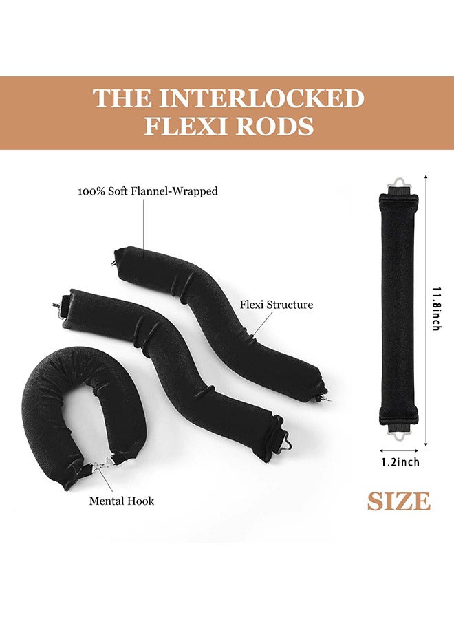 أداة تجعيد الشعر بدون حرارة مع قضبان مرنة وخطاف، تجعيد بدون حرارة لجميع أنواع الشعر، أدوات تجعيد مريحة بدون حرارة للنوم، تجعيد الشعر طوال الليل، أسود - Image 3