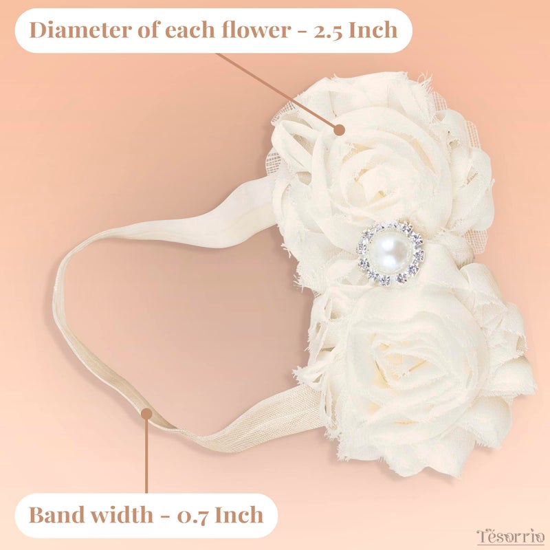 Tesorrio Baby Girl Flower Headband and Hair Accessories - Floral Headpiece with Bows for Newborn and Infant Girls - Image 2