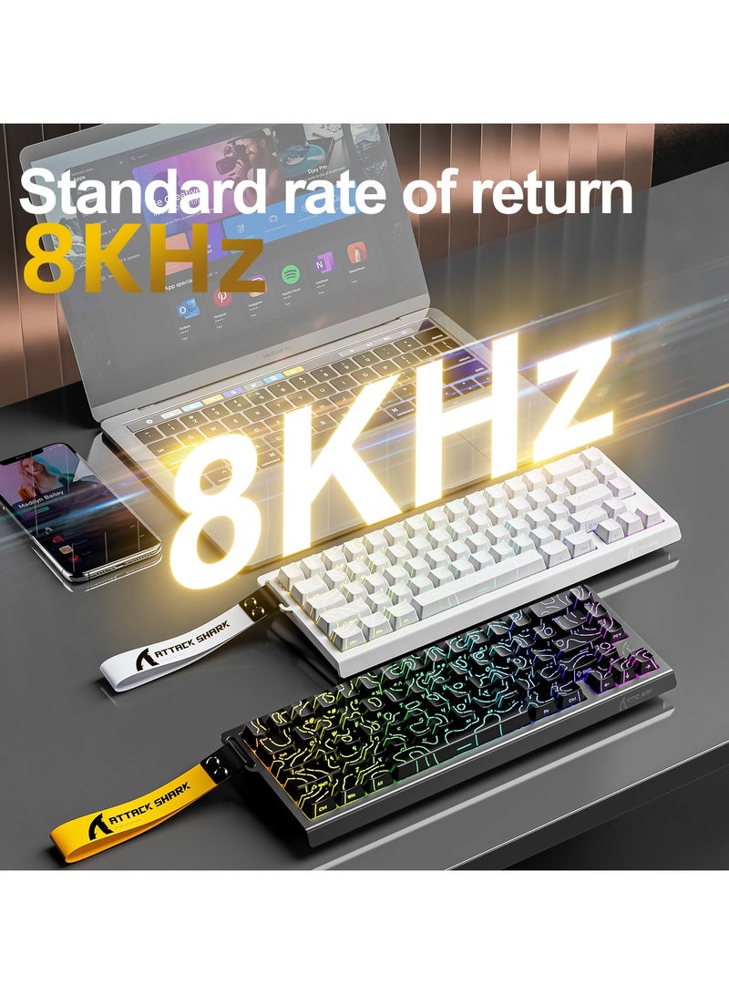 Attack Shark Attack Shark X68HE Wired Magnetic Gaming Keyboard, 0.01mm Adjustable Actuation, 8kHz Polling Rate, RGB Backlight, Side-Printed PBT Keycaps, 100M Lifespan Hall Effect Switches, 65% Layout (White Contours)  - Image 3