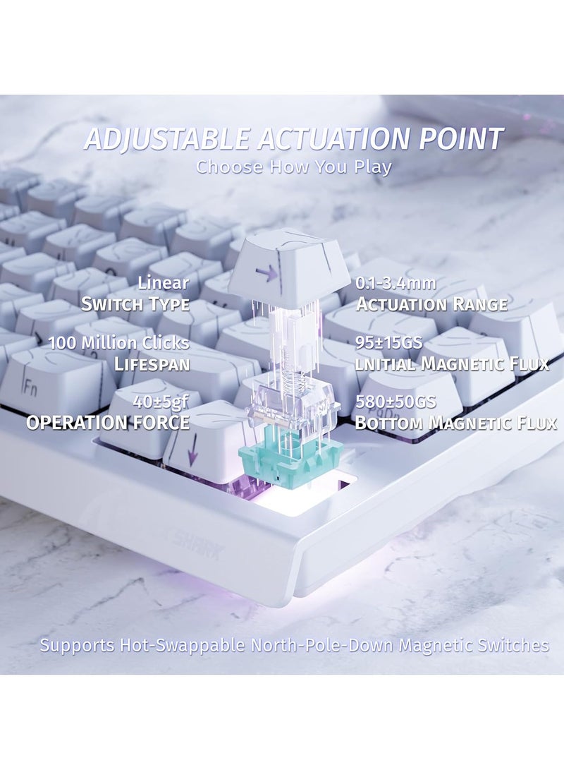 Attack Shark Attack Shark X68HE Wired Magnetic Gaming Keyboard, 0.01mm Adjustable Actuation, 8kHz Polling Rate, RGB Backlight, Side-Printed PBT Keycaps, 100M Lifespan Hall Effect Switches, 65% Layout (White Contours)  - Image 2