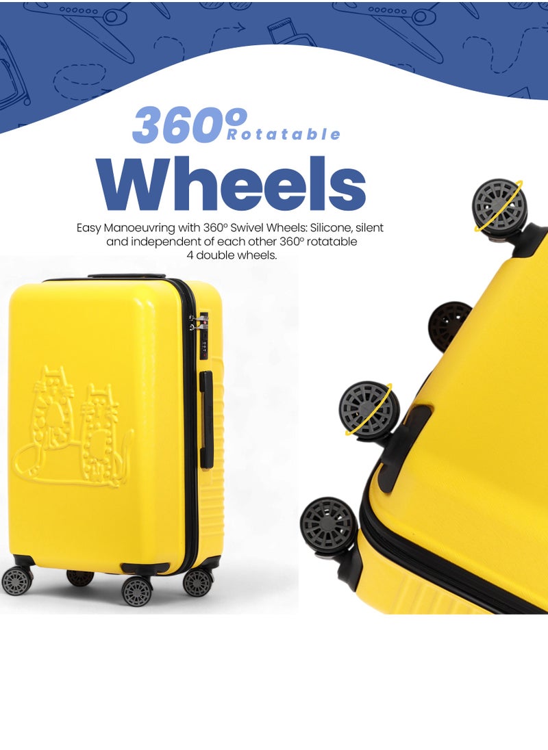 Biggdesign - Biggdesign Cats Medium Suitcase with Wheels, Hardshell Luggage with Spinner Wheel, Travel Suitcases with Lock System, Lightweight, Yellow, Medium, 24 Inch - Image 1