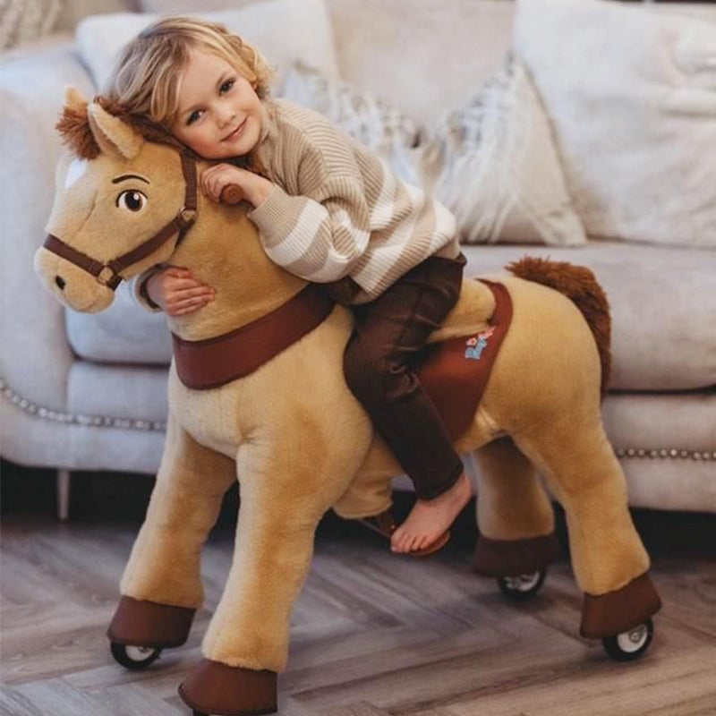 PonyCycle Kids Ride on Horse Toys Plush Interactive Riding Horse Ride for Toddlers 34 Walking Rocking Horse with Wheels No Battery or Electricity Giddy up Riding Toys Light Brown E336 - Image 3