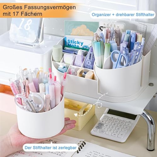 GROFFY 360 Degree Rotating Desk Organizer Makeup Brush Organizers and Pencil Pen Organizers for Desk Desktop Storage Stationery Supplies Cute Pencil Cup Pot for Office School Home, Cream - Image 3