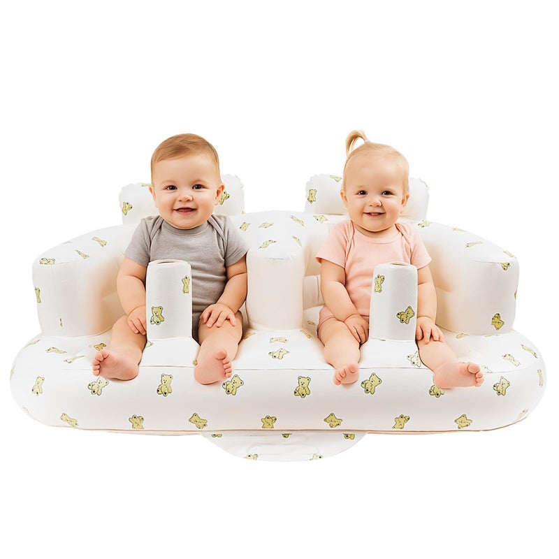 EKEPE Baby Inflatable Seat for Twins Babies 3 Month and Up, Side-by-Side Double Inflatable Floor Chair for Sitting Up with Built in Air Pump, Blow Up Baby Chair for Infants - Twins Bear - Image 1