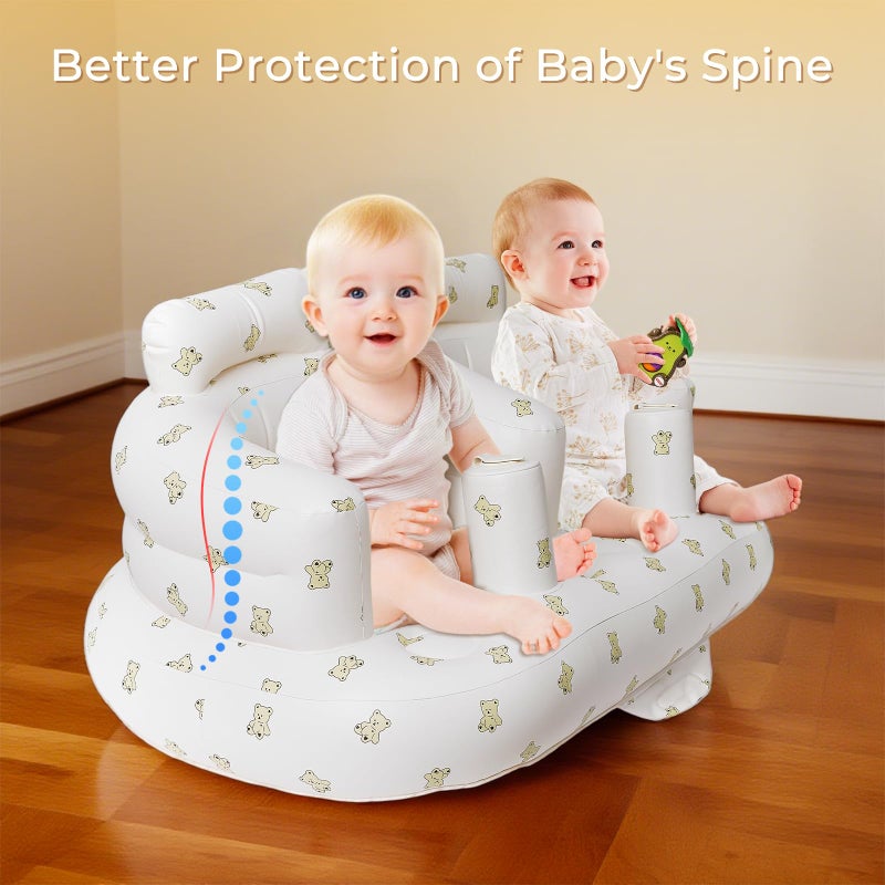 EKEPE Baby Inflatable Seat for Twins Babies 3 Month and Up, Side-by-Side Double Inflatable Floor Chair for Sitting Up with Built in Air Pump, Blow Up Baby Chair for Infants - Twins Bear - Image 3