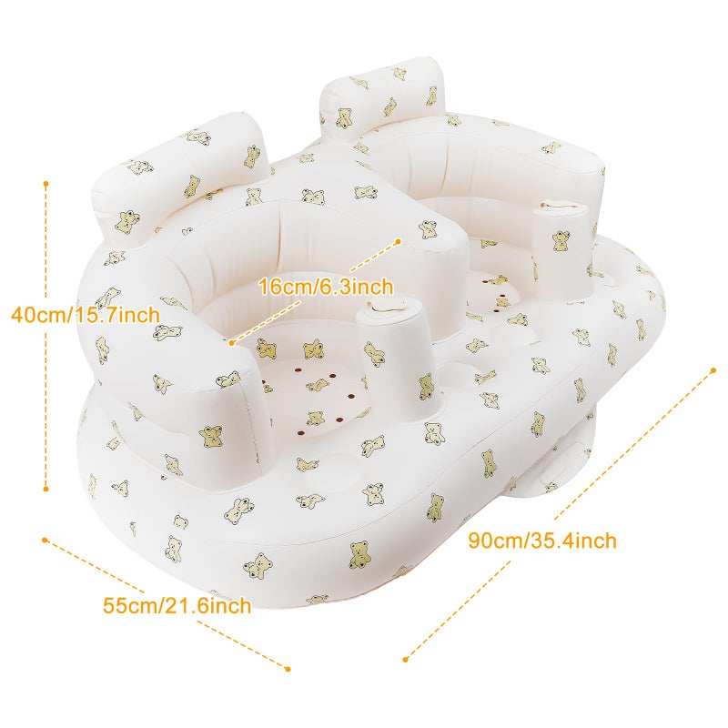 EKEPE Baby Inflatable Seat for Twins Babies 3 Month and Up, Side-by-Side Double Inflatable Floor Chair for Sitting Up with Built in Air Pump, Blow Up Baby Chair for Infants - Twins Bear - Image 4