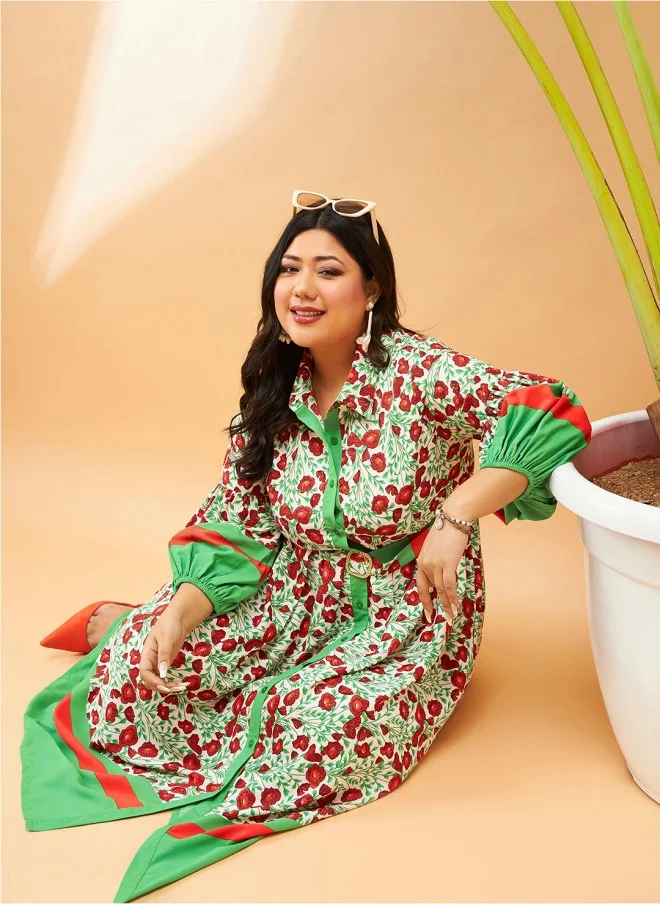 SASSAFRAS Floral Printed Fit & Flare Midi Dress for Women