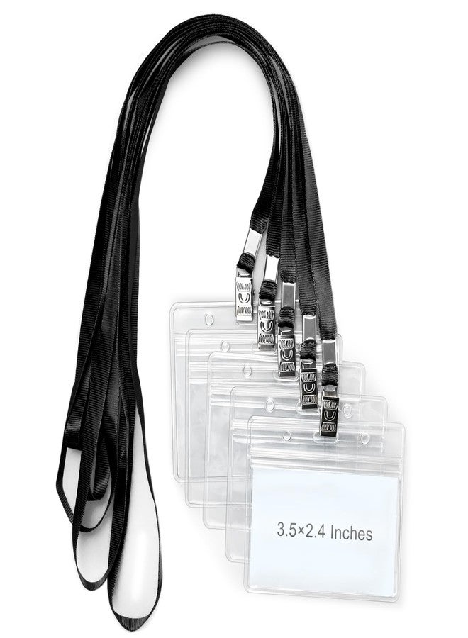 koorito 50 Pack Clear Plastic Horizontal Name Tag Badge Holder and 50 Pack Black Lanyard Waterproof Name Tag Holder with Lanyard for Adults Kids Office School - Image 1