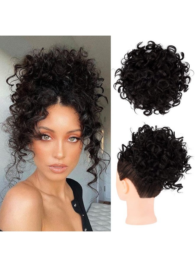 HOOJIH Oojih Messy Hair Bun Elastic Drawstring Loose Wave Large Curly 60 Gram Short Synthetic Ponytail Hair Bun Extension For Women Daily Use Black Brown 1Pcs - Image 1