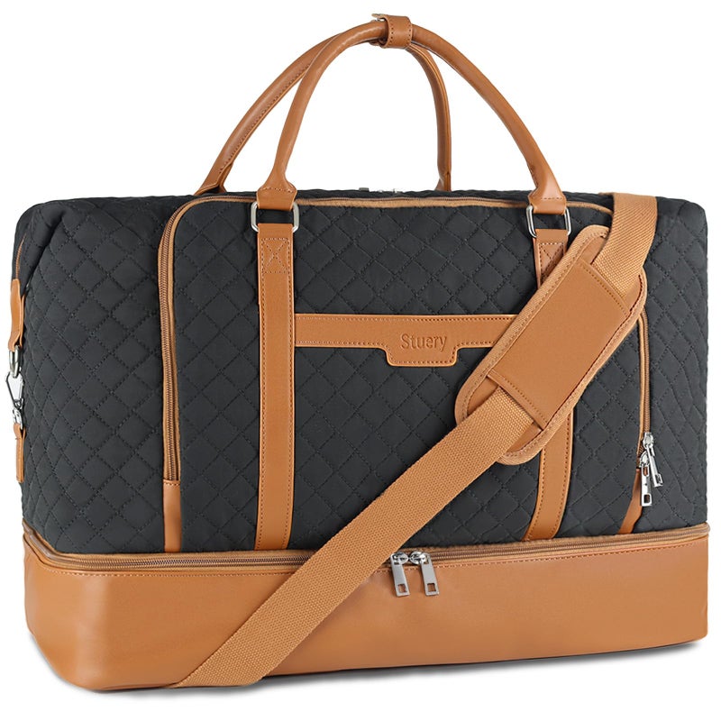 Stuery Travel Bags for Women 21 Large Weekender Bags for Women with Shoe Compartment Overnight Duffel Tote for Carry on Weekend Travel Business Trip Airplane Traveling Gym Brown Black - Image 2