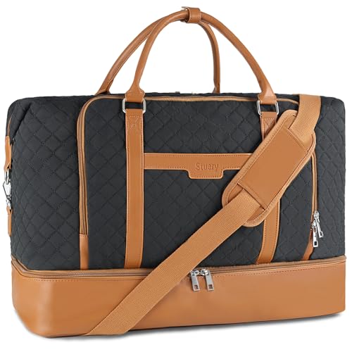 Stuery Travel Bags for Women 21 Large Weekender Bags for Women with Shoe Compartment Overnight Duffel Tote for Carry on Weekend Travel Business Trip Airplane Traveling Gym Brown Black - Image 1