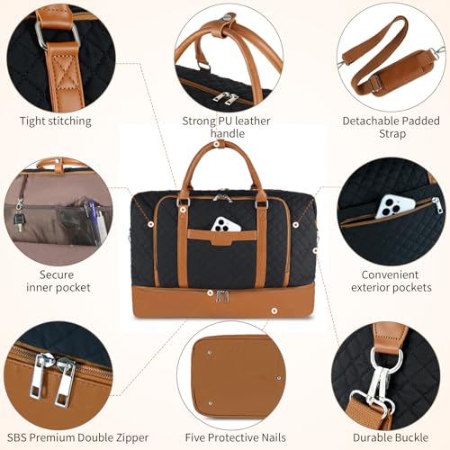 Stuery Travel Bags for Women 21 Large Weekender Bags for Women with Shoe Compartment Overnight Duffel Tote for Carry on Weekend Travel Business Trip Airplane Traveling Gym Brown Black - Image 3