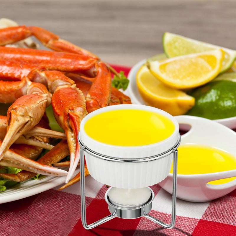 Leelosp 60 Pcs Ceramic Butter Warmers Set, Include 12 Butter Warmers for Seafood Melter with Stands, 48 Tea Light Candles Food Warmer Candle for Fondue Chocolate Dishwasher Microwave Oven Safe - Image 4