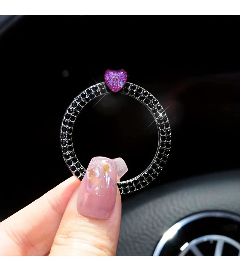 Libra Zodiac One Touch Ignition Switch Button Cover Rhinestone Car Steering Column Decoration Compatible For Sagittarius Capricorn Pisces Installation Dashboard Accessory - Image 4