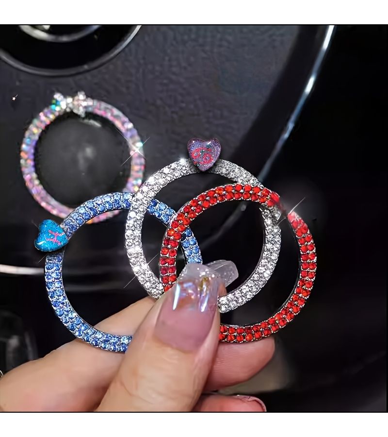 Libra Zodiac One Touch Ignition Switch Button Cover Rhinestone Car Steering Column Decoration Compatible For Sagittarius Capricorn Pisces Installation Dashboard Accessory - Image 1