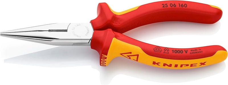 KNIPEX VDE Snipe Nose Side-Cutting Pliers - 160mm, Chrome Plated with Multi-Component Handle - Image 1