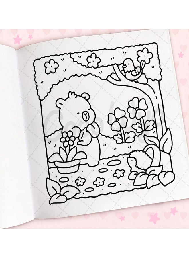 كوزي كيوتيز: كتاب تلوين للكبار والصغار، 48 صفحة مرسومة يدويًا، حبر خالٍ من التسرب، تصميمات بسيطة وسهلة لتخفيف التوتر، متعة واسترخاء للأطفال والكبار - Image 2