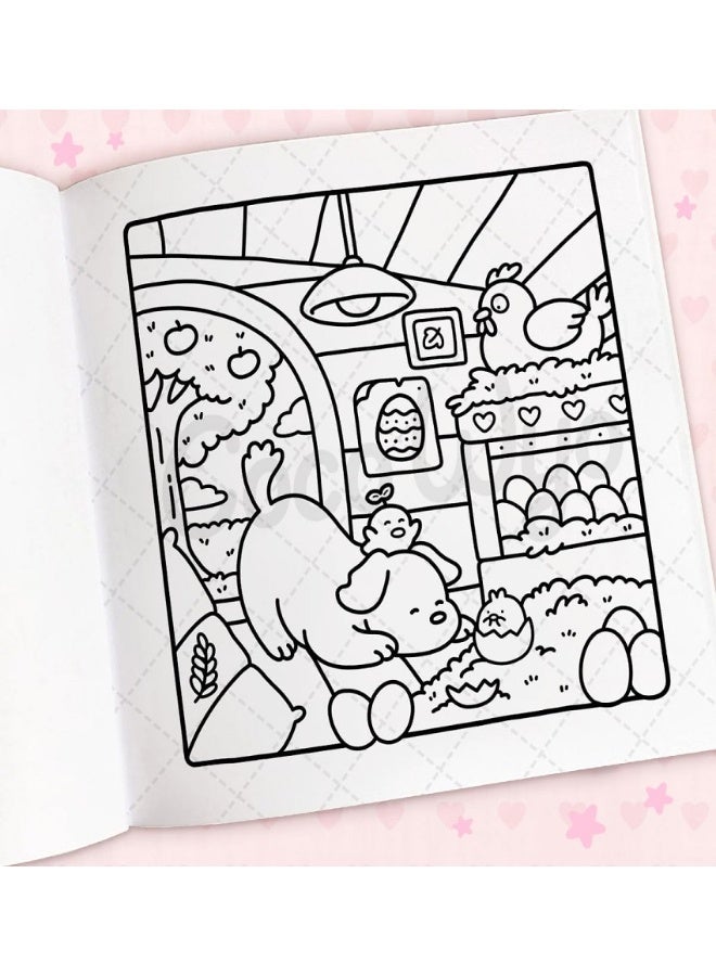 كوزي كيوتيز: كتاب تلوين للكبار والصغار، 48 صفحة مرسومة يدويًا، حبر خالٍ من التسرب، تصميمات بسيطة وسهلة لتخفيف التوتر، متعة واسترخاء للأطفال والكبار - Image 3