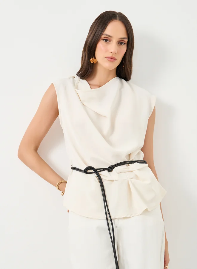 ستايلي Styli Solid Cowl Neck Sleeveless Blouse
