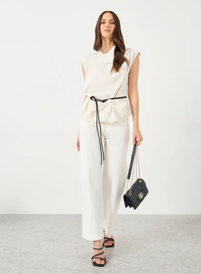 ستايلي Styli Solid Cowl Neck Sleeveless Blouse