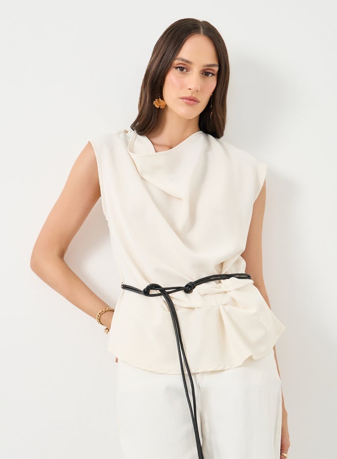 Styli Solid Cowl Neck Sleeveless Blouse - Image 1