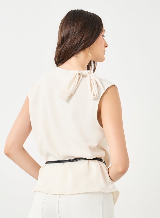 Styli Solid Cowl Neck Sleeveless Blouse - Image 4