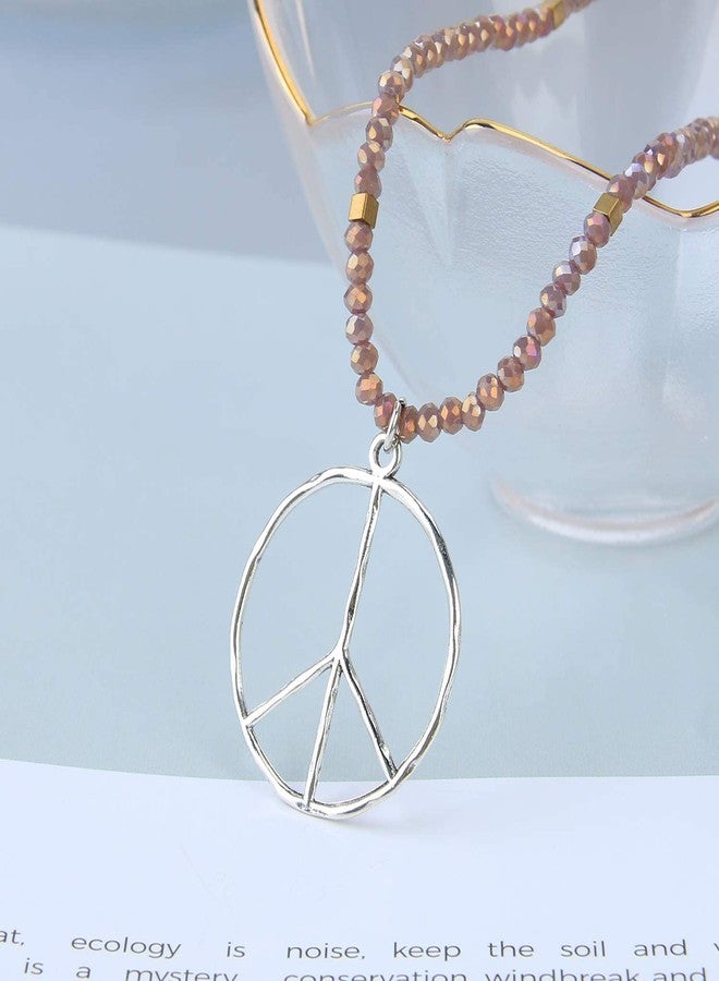 KELITCH Classic Peace Sign Necklace Love Hippie Pendant Frosted Crystal Beaded Necklace (Purple A) - Image 2