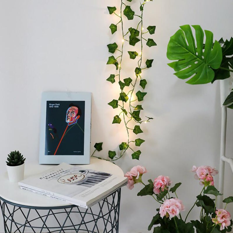 Artificial Ivy Garland: 2M Green Rattan With 20 LED Copper Wire Lights - USB Powered Fake Leaf Vine for Indoor Outdoor Party Garden Wall Decoration - Image 5