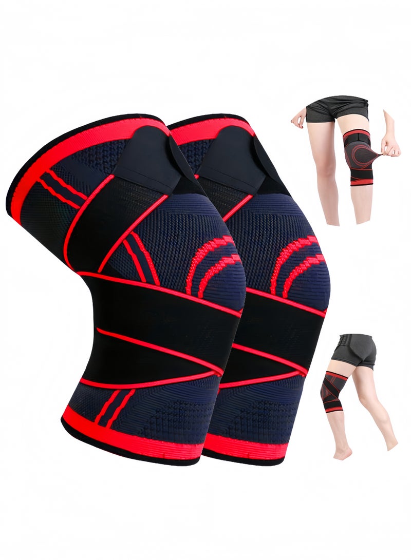 اعاره وسادات الركبة لتمارين اللياقة البدنية والقرفصاء، ودعامات دعم الركبة وأكمام قابلة للتعديل وأغطية تثبيت الركبة للجري والتدريبات (عبوة من زوج واحد) - Image 1