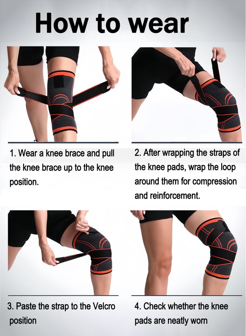 اعاره وسادات الركبة لتمارين اللياقة البدنية والقرفصاء، ودعامات دعم الركبة وأكمام قابلة للتعديل وأغطية تثبيت الركبة للجري والتدريبات (عبوة من زوج واحد) - Image 4