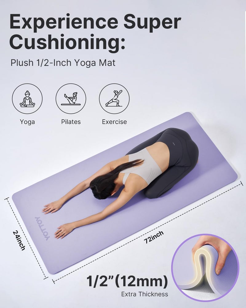 YOTTOY Yoga Matï¼ŒExtra Thick Yoga Mat (1/2inch),Professional TPE Exercise Mat,Non-Slip Workout Mat for Yoga, Pilates, Fitness, Barefoot Workouts, Home Gym Studio with Strap - Image 3