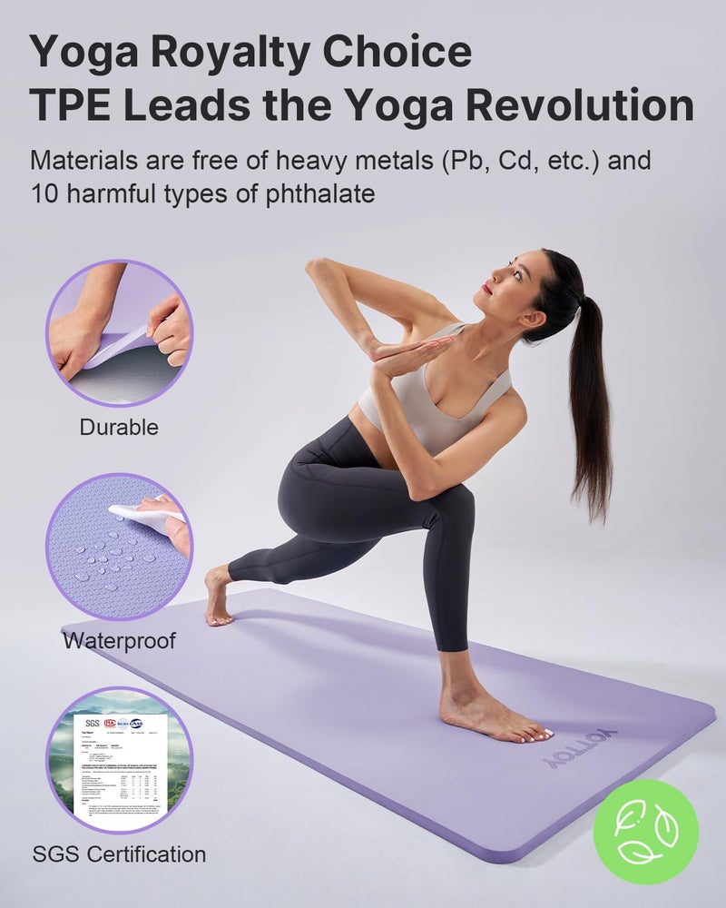 YOTTOY Yoga Matï¼ŒExtra Thick Yoga Mat (1/2inch),Professional TPE Exercise Mat,Non-Slip Workout Mat for Yoga, Pilates, Fitness, Barefoot Workouts, Home Gym Studio with Strap - Image 5