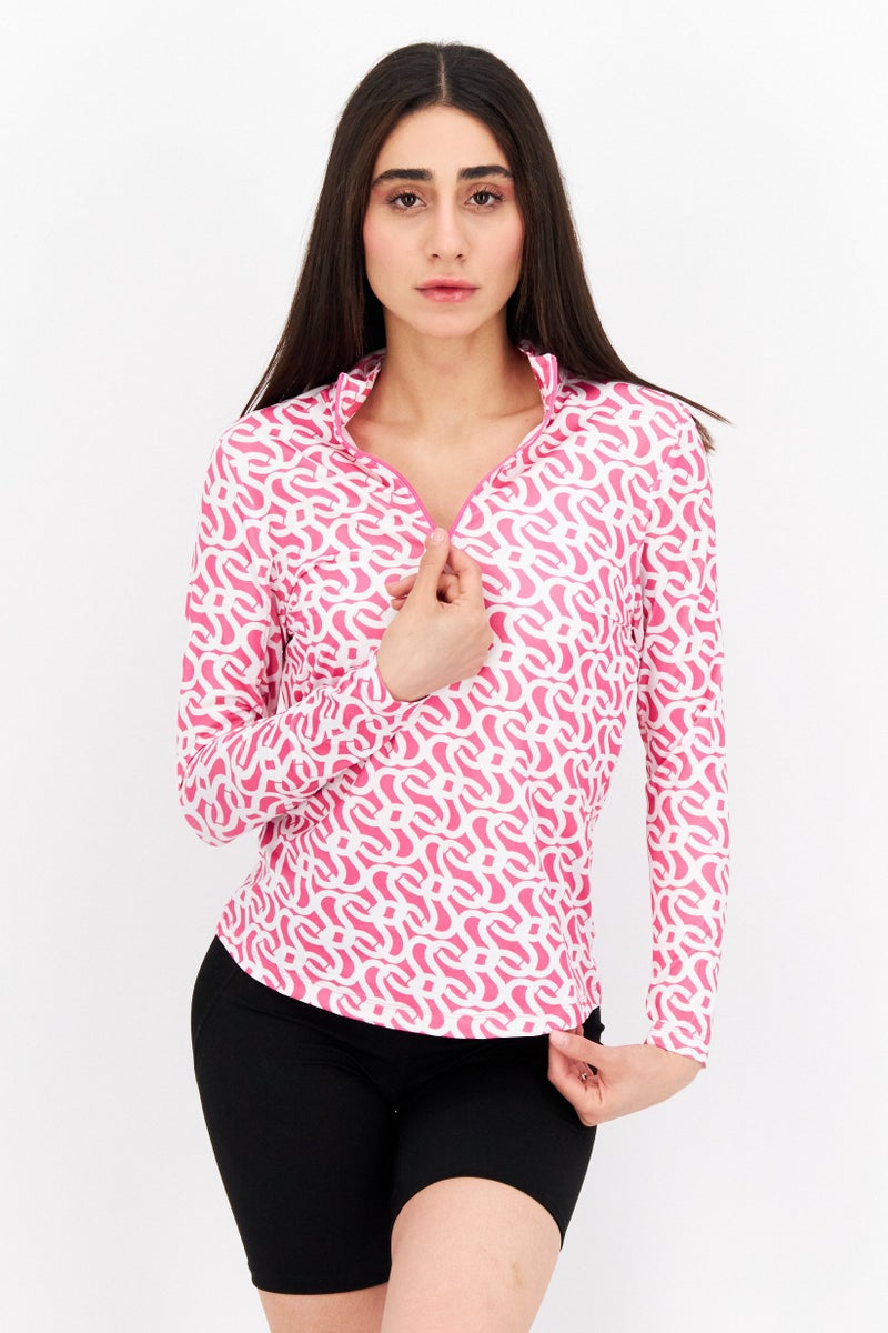 X by Gottex بلوزة تدريب طويلة الأكمام للنساء، رياضية، وردية - Image 1