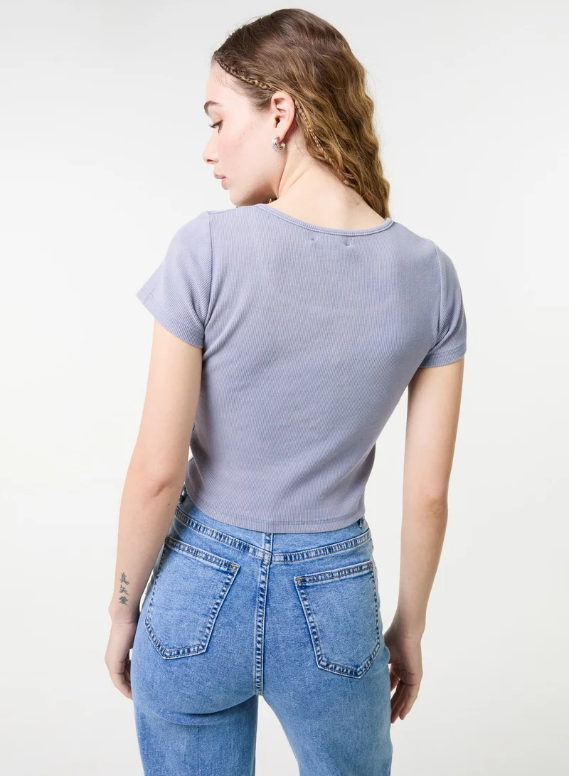 Pink Vanilla Embellished Wash Rib Top