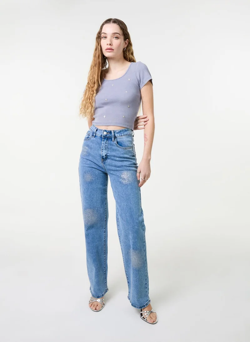 Pink Vanilla  Embellished Wash Rib Top for Women | Best Price UAE